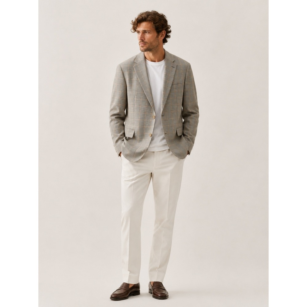 Lauren Ralph Lauren Blazer Men 44L Silk Wool Houndstooth Windowpane Jacket